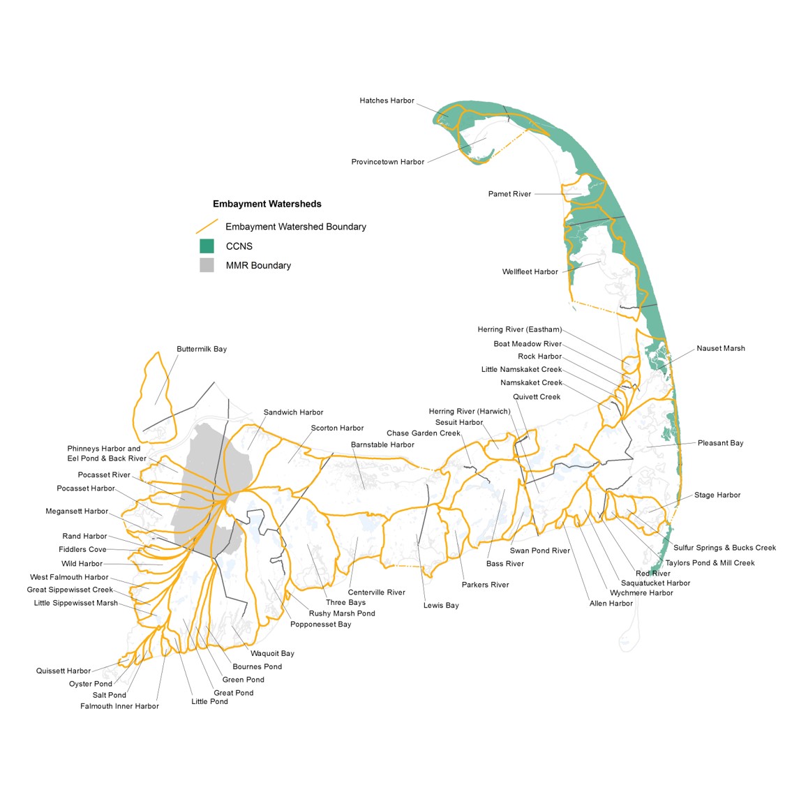 Cape cod Watersheds Map