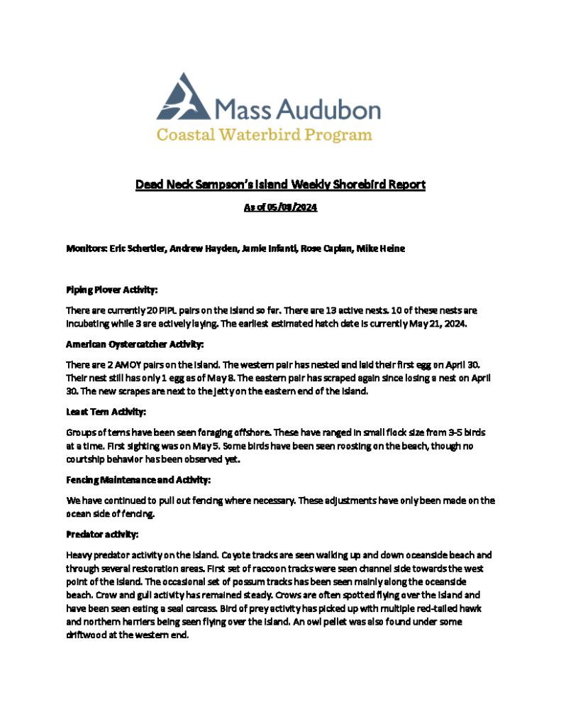 MAS CWP Dead Neck Sampson's Island Weekly Shorebird Report 5.8.2024_Page_1