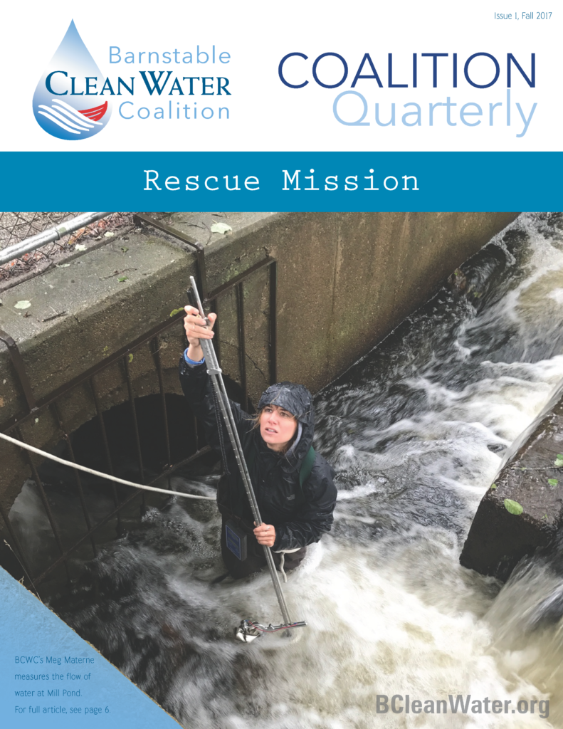 Magazine cover for BCleanWater Coalition's Rescue Mission feature, showing a person in rain gear in a river with a blue 'Rescue Mission' banner across top left corner.